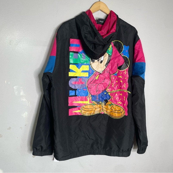 Vtg 90s Y2K Disney MICKEY MOUSE Size Medium Colorblock Hooded Windbreaker Pocket - Picture 1 of 8